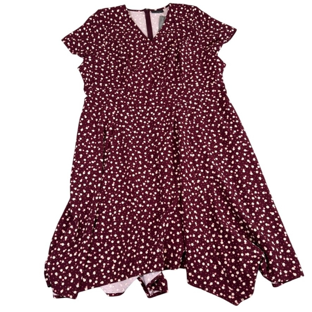 NWT Lane Bryant Burgundy Polka Dot V-Neck Fit and Flare Dress Size 28 NEW